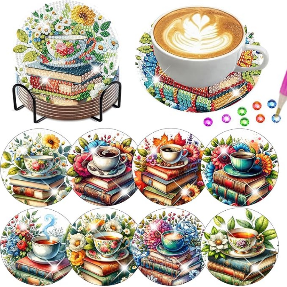 Resin Art Coasters - Set di 8 Sottobicchieri con Supporto