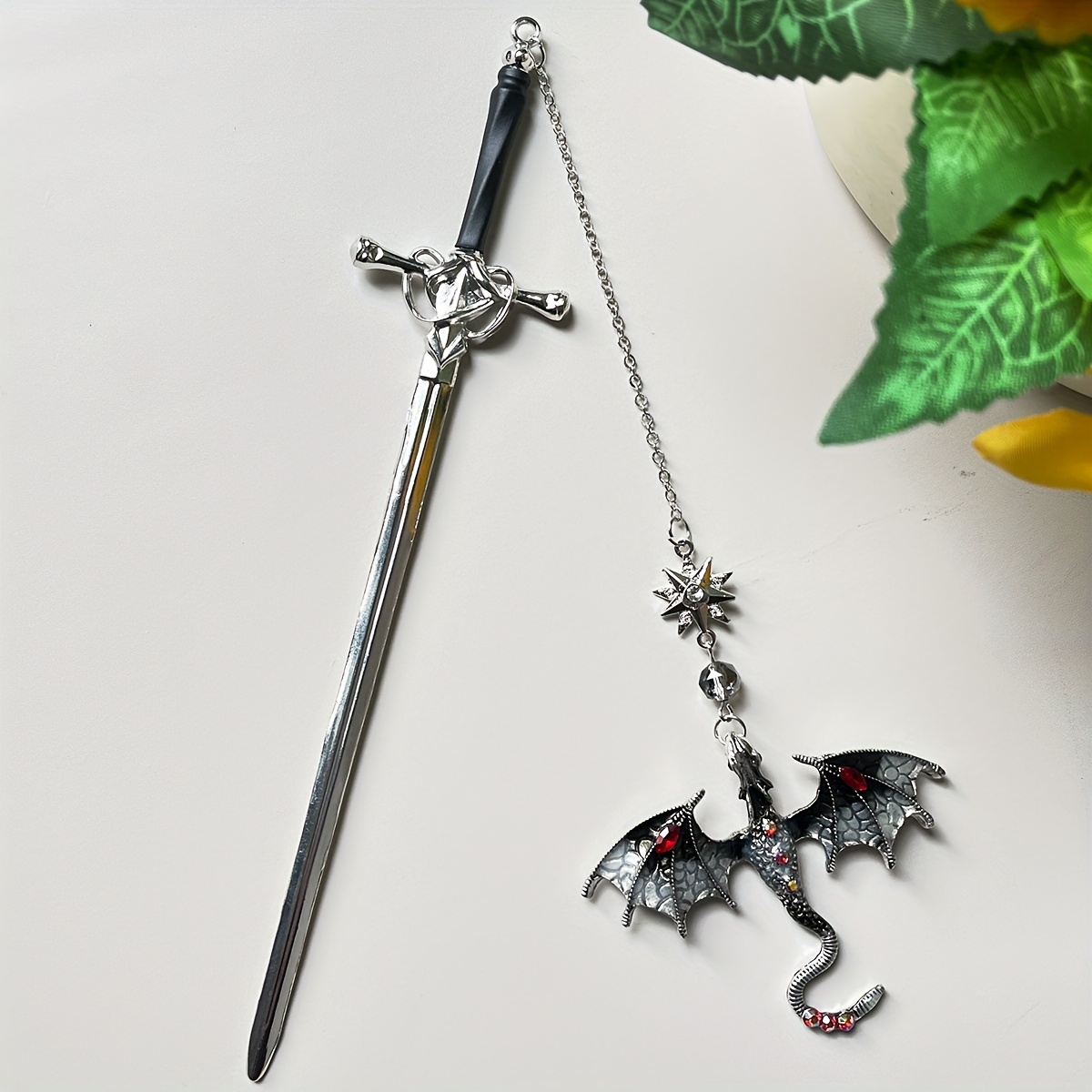 Resin Art Bookmark - Bview Art Segnalibro spada drago medievale