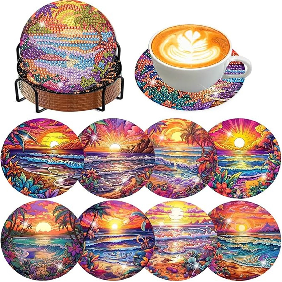 Resin Art Coasters - Set di 8 Sottobicchieri Dipinti con
